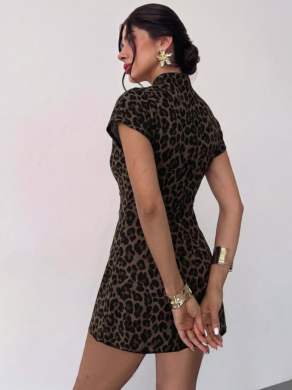 Women Shades Of Brown Pleated Lace Trim Mini Dress