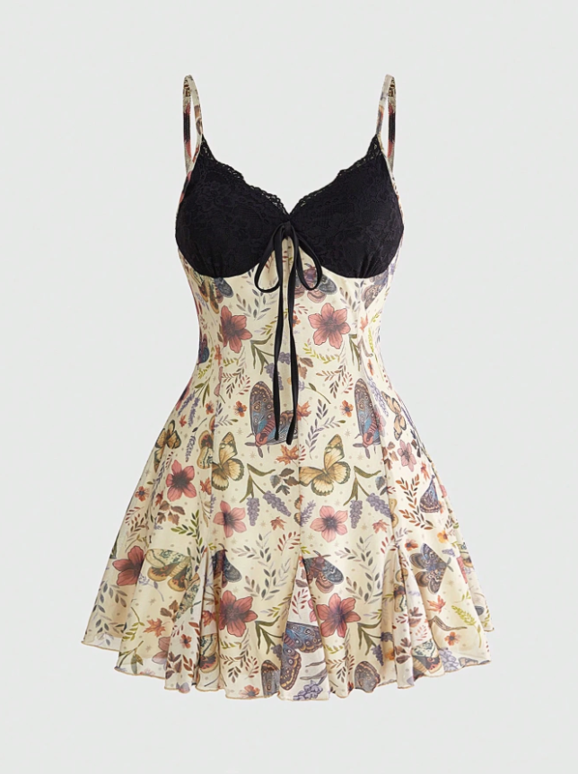 Dark Floral Spaghetti Strap Dress