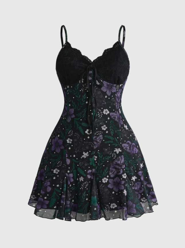 Dark Floral Spaghetti Strap Dress