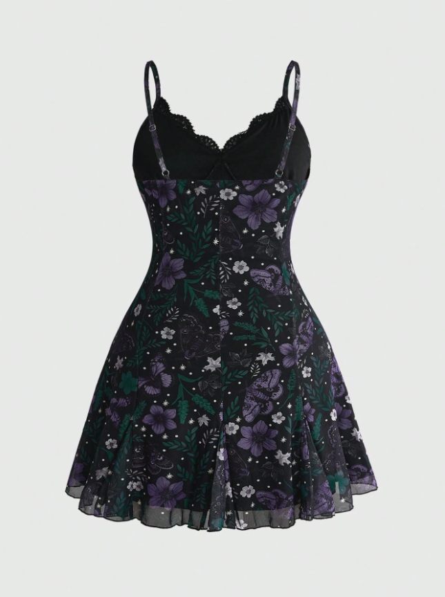 Dark Floral Spaghetti Strap Dress
