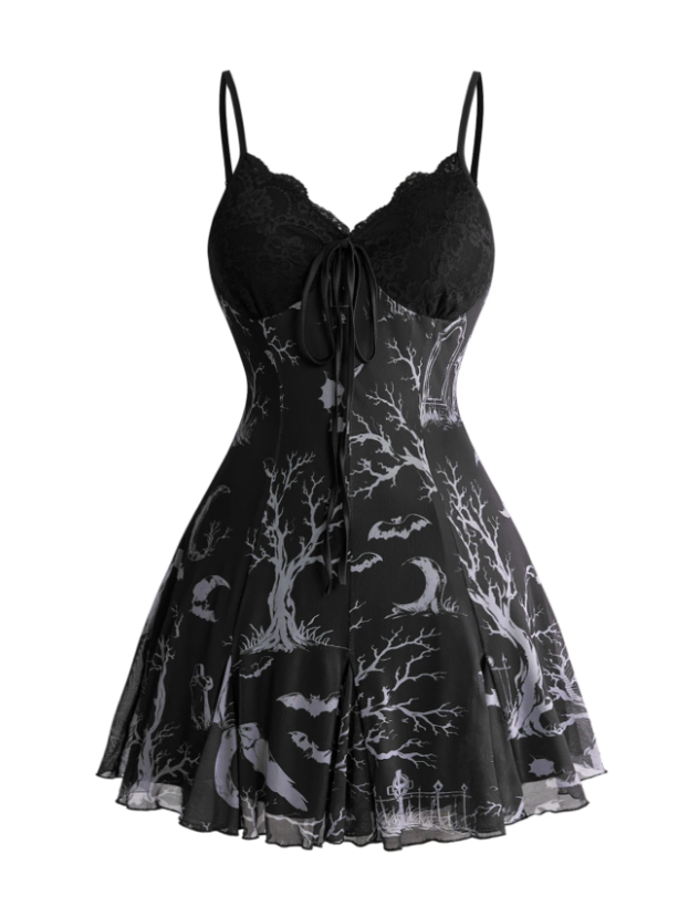 Dark Floral Spaghetti Strap Dress